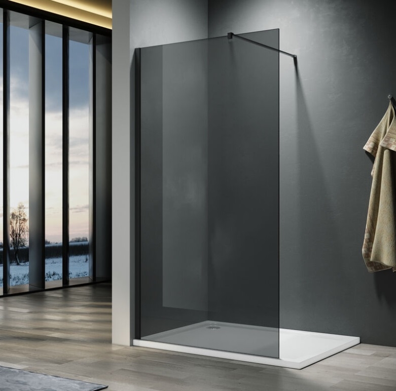 WALK-IN STIJENA ST 100x200cm, CRNI PROFIL, ZATAMNJENO STAKLO 8mm